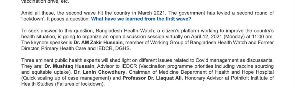 Report on BHW Open dialogue - The second wave and Covid-19 management